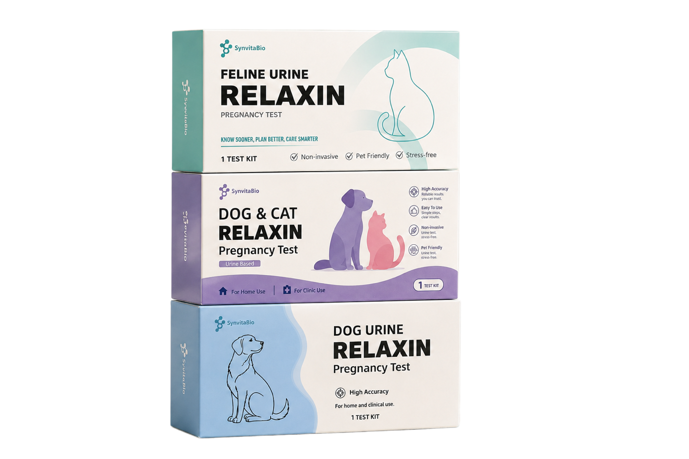 SynvitaBio relaxin pregnancy test product family boxes
